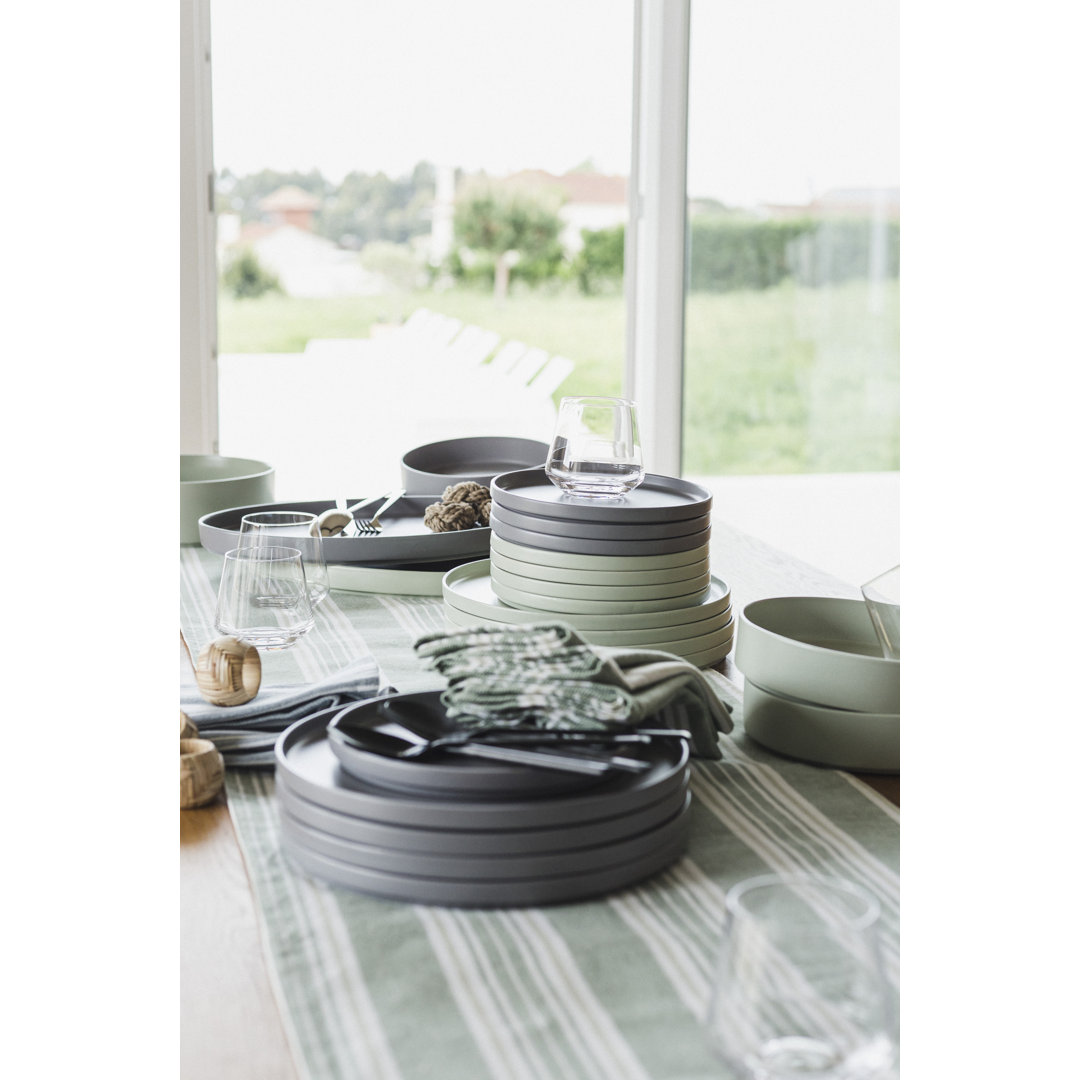 over&back Stackable 16-Piece Semi Hand-Finished Stoneware Dinnerware Set